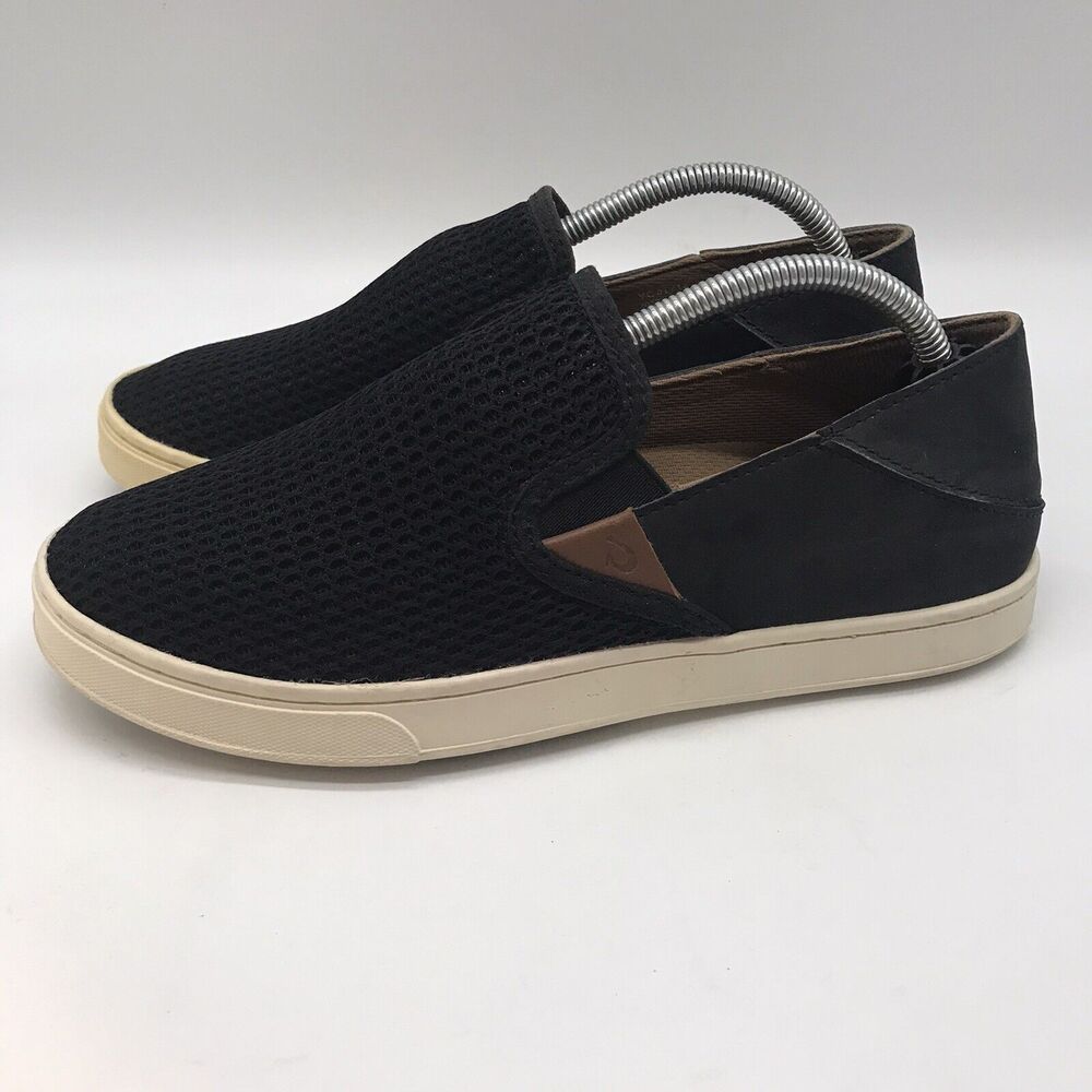 OluKai Womens Pehuea Sneakers Black Mesh 20271-4040 Loafer size 7.5 Slip On Shoe